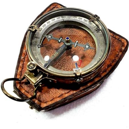 Antique Brass Compass in Leather Case Collectible